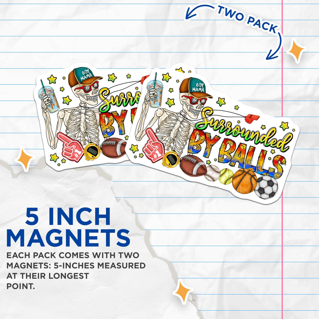 (2 Pack) Boy Mama Skeleton Magnets - Funny Sports Mom Life Humor - Chaotic Coffee Lovers - 5 Inches On Longest Side - Thick Durable Magnet - Made in USA - MAG26830