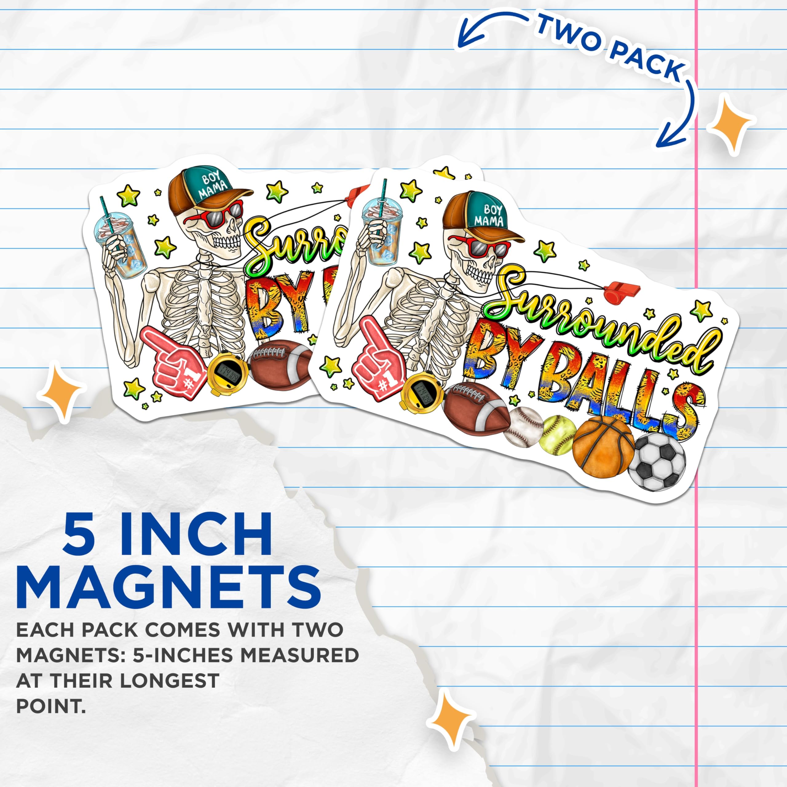 (2 Pack) Boy Mama Skeleton Magnets - Funny Sports Mom Life Humor - Chaotic Coffee Lovers - 5 Inches On Longest Side - Thick Durable Magnet - Made in USA - MAG26830