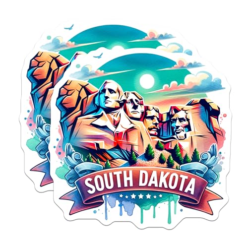 (2 Pack) South Dakota Stickers - USA Landmark - Beautiful State Art - 5" On Longest Side - Sticks to Smooth Flat Surfaces - Made in USA - BMCS6836