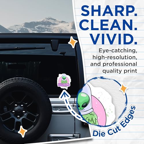 (2 Pack) Alien Stickers - Stay Weird - Fun Alien Vinyl Decal - 5" On Longest Side - Sticks to Smooth Flat Surfaces - Made in USA - BMCS7764