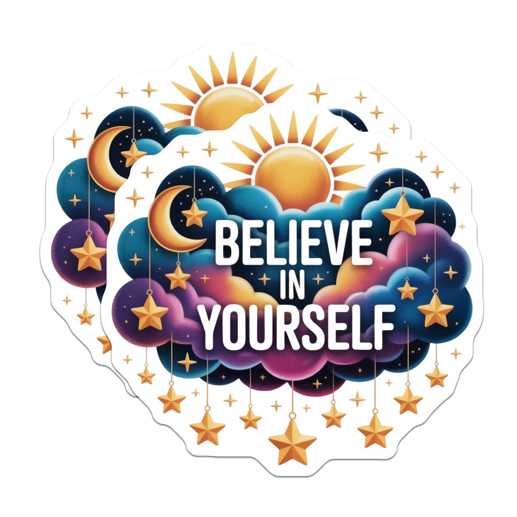 (2 Pack) Believe in Yourself Magnets - Affirmation Quote - Celestial Decor - Motivational Art for Refrigerator - 5 Inches On Longest Side - Thick Durable Magnet - Made in USA - MAG38159