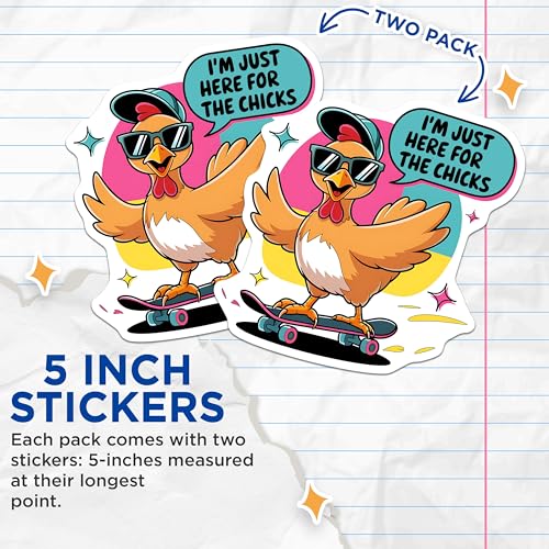 (2 Pack) Funny Chicken Skateboard Stickers - Cool Animal Fan Decals - Skateboarding Humor Stickers - 5" On Longest Side - Sticks to Smooth Flat Surfaces - Made in USA - BMCS3880