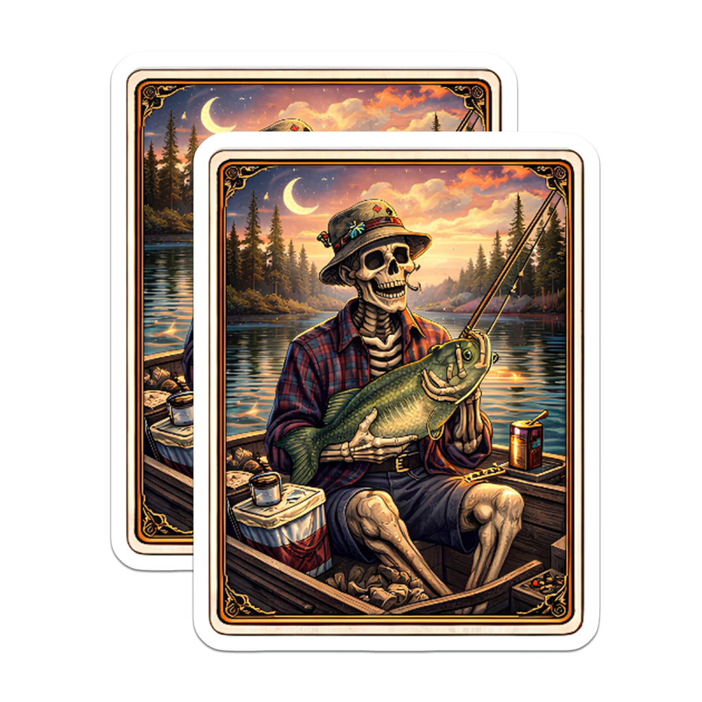 (2 Pack) Skeleton Fisherman Magnets - Fishing Decor - Spooky Art Magnets - 5" On Longest Side - Premium Magnet - for Cars, Refrigerators, Toolboxes, Lockers - Made in USA - MAG16429