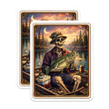 (2 Pack) Skeleton Fisherman Magnets - Fishing Decor - Spooky Art Magnets - 5" On Longest Side - Premium Magnet - for Cars, Refrigerators, Toolboxes, Lockers - Made in USA - MAG16429