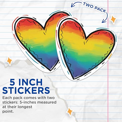 (2 Packs) Rainbow Heart Welcoming Inclusive Stickers - Rainbow LGBTQ Heart Decals - 5 Inches On Longest Side - Premium Vinyl Decal - Sticks to Any Smooth Flat Surface - Made in USA - BMCS2283