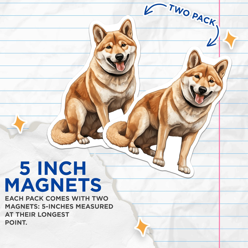 (2 Pack) Shiba Inu Dog Magnets - Cute Pet Lover Fridge Magnets - Happy Canine Refrigerator Decor - 5 Inches On Longest Side - Thick Durable Magnet - Made in USA - MAG26540
