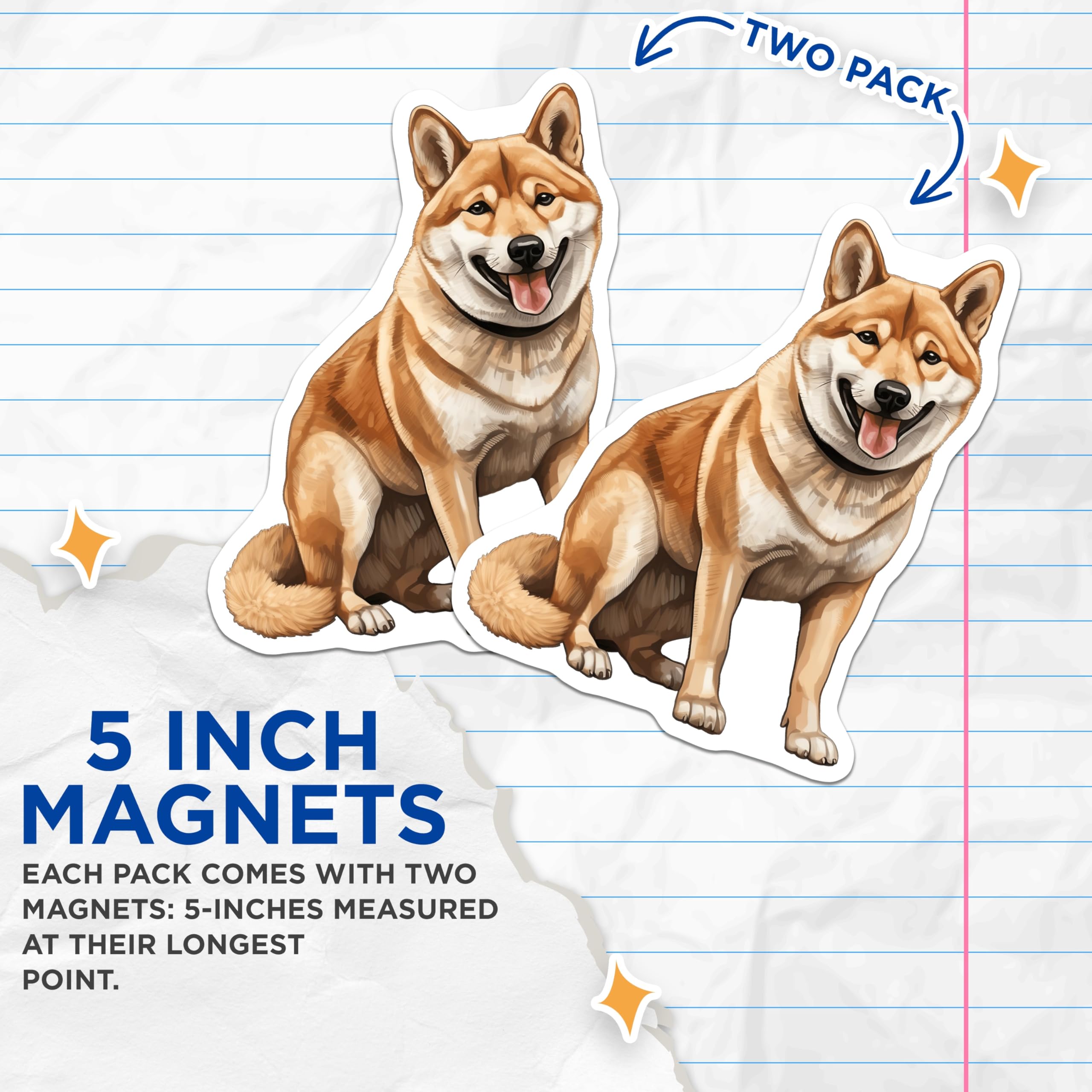 (2 Pack) Shiba Inu Dog Magnets - Cute Pet Lover Fridge Magnets - Happy Canine Refrigerator Decor - 5 Inches On Longest Side - Thick Durable Magnet - Made in USA - MAG26540