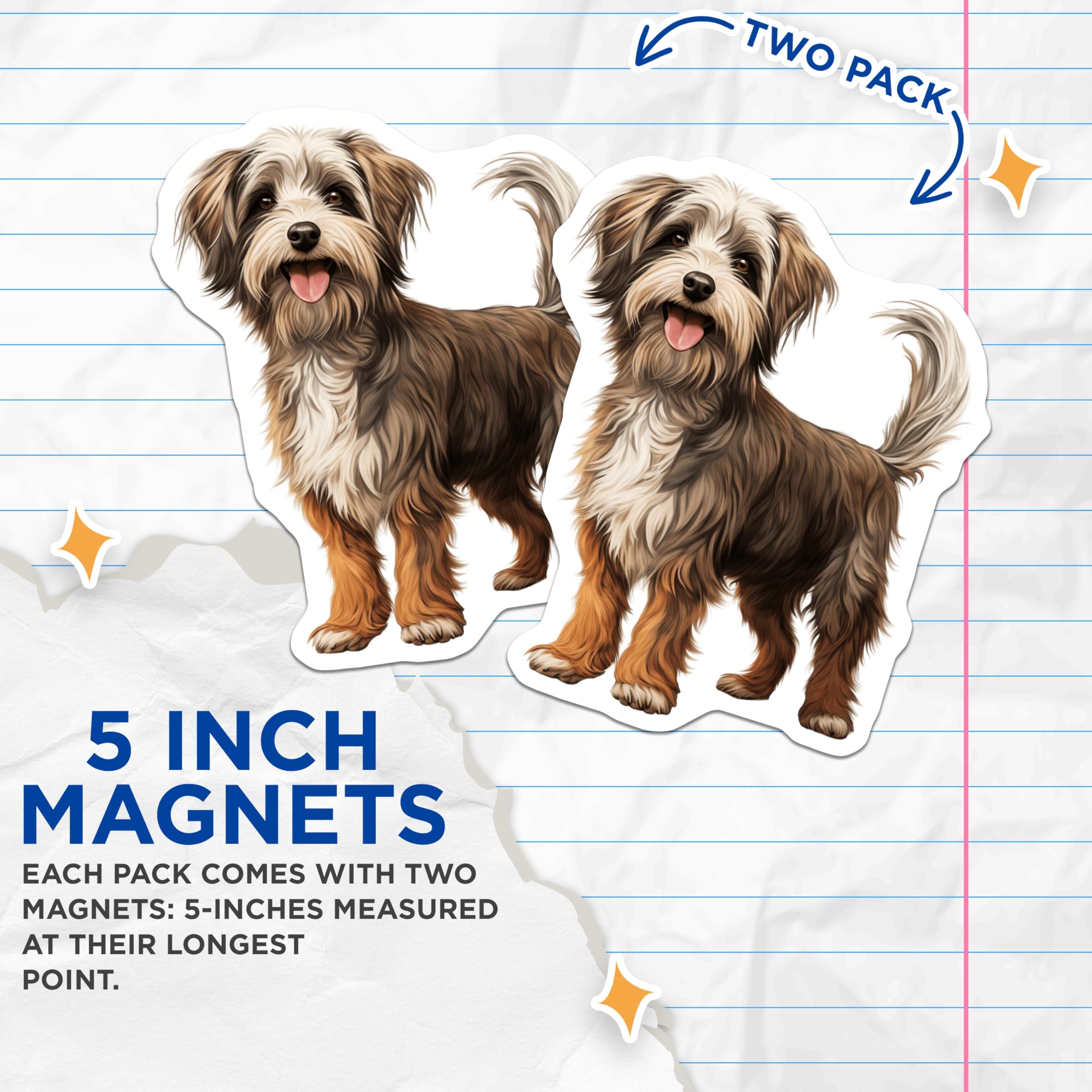 (2 Pack) Shaggy Brown Dog Magnets - Happy Puppy Fridge Decor - Pet Lover Kitchen Accessory - 5 Inches On Longest Side - Thick Durable Magnet - Made in USA - MAG25022