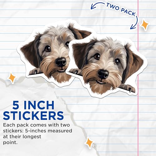 (2 Pack) Cute Dog Face Stickers - Adorable Puppy - Pet Lover Vinyl Decal - 5" On Longest Side - Sticks to Smooth Flat Surfaces - Made in USA - BMCS9950