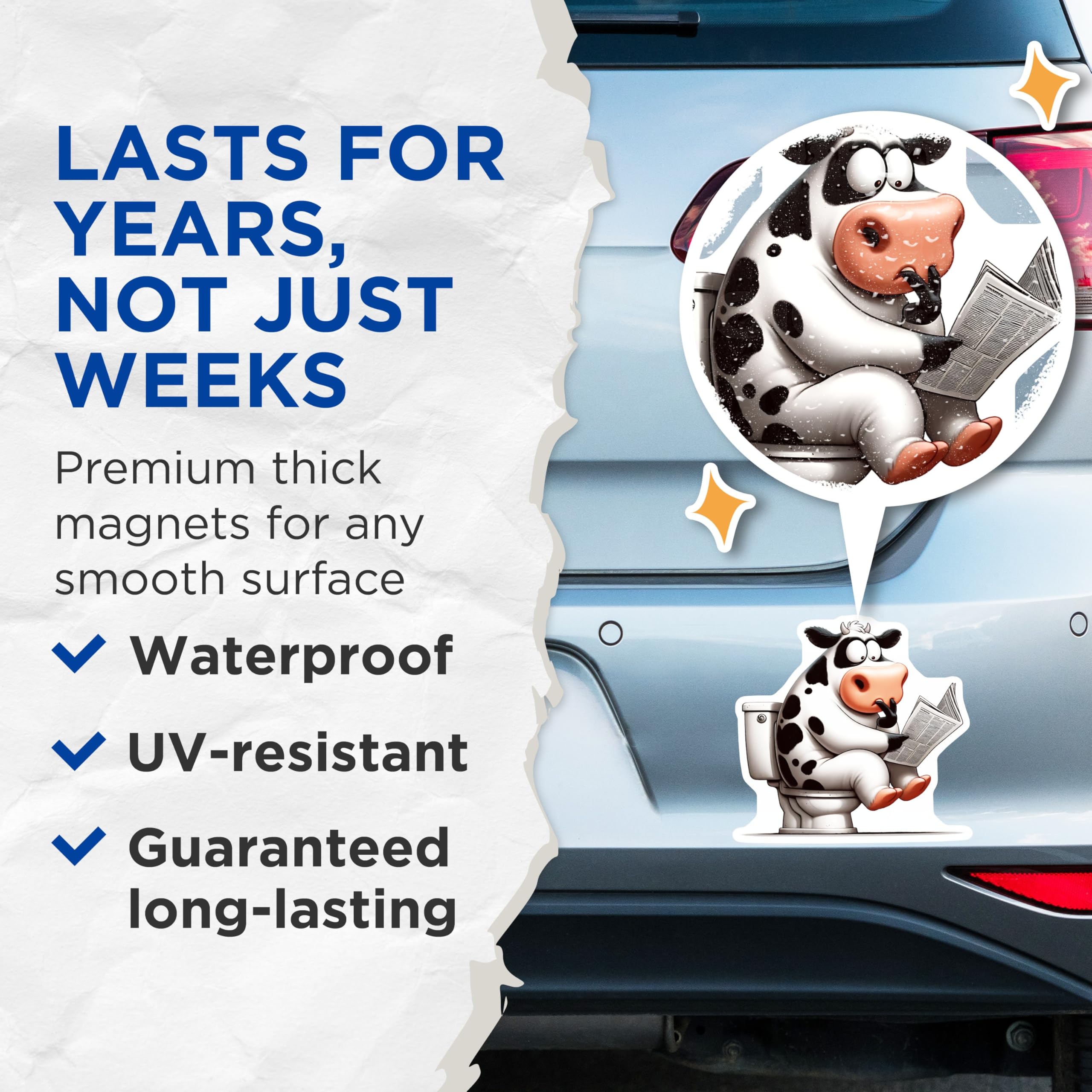 (2 Pack) Cow on Toilet Magnets - Reading Newspaper Magnet - Funny Fridge Magnets - 5" On Longest Side - Premium Magnet - for Cars, Refrigerators, Toolboxes, Lockers - Made in USA - MAG15448