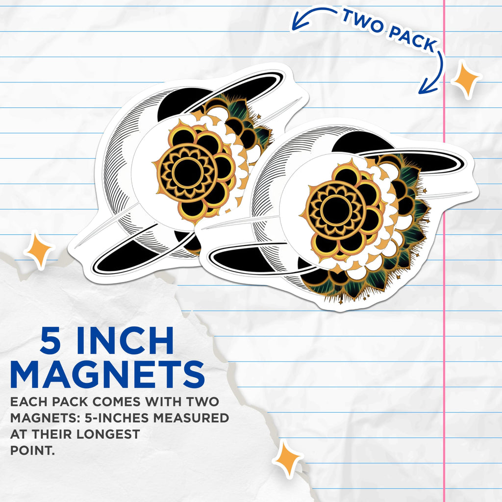 (2 Pack) Mandala Flower Magnets - Celestial Decor - Art Nouveau Magnet - 5" On Longest Side - Premium Magnet - for Cars, Refrigerators, Toolboxes, Lockers - Made in USA - MAG15856