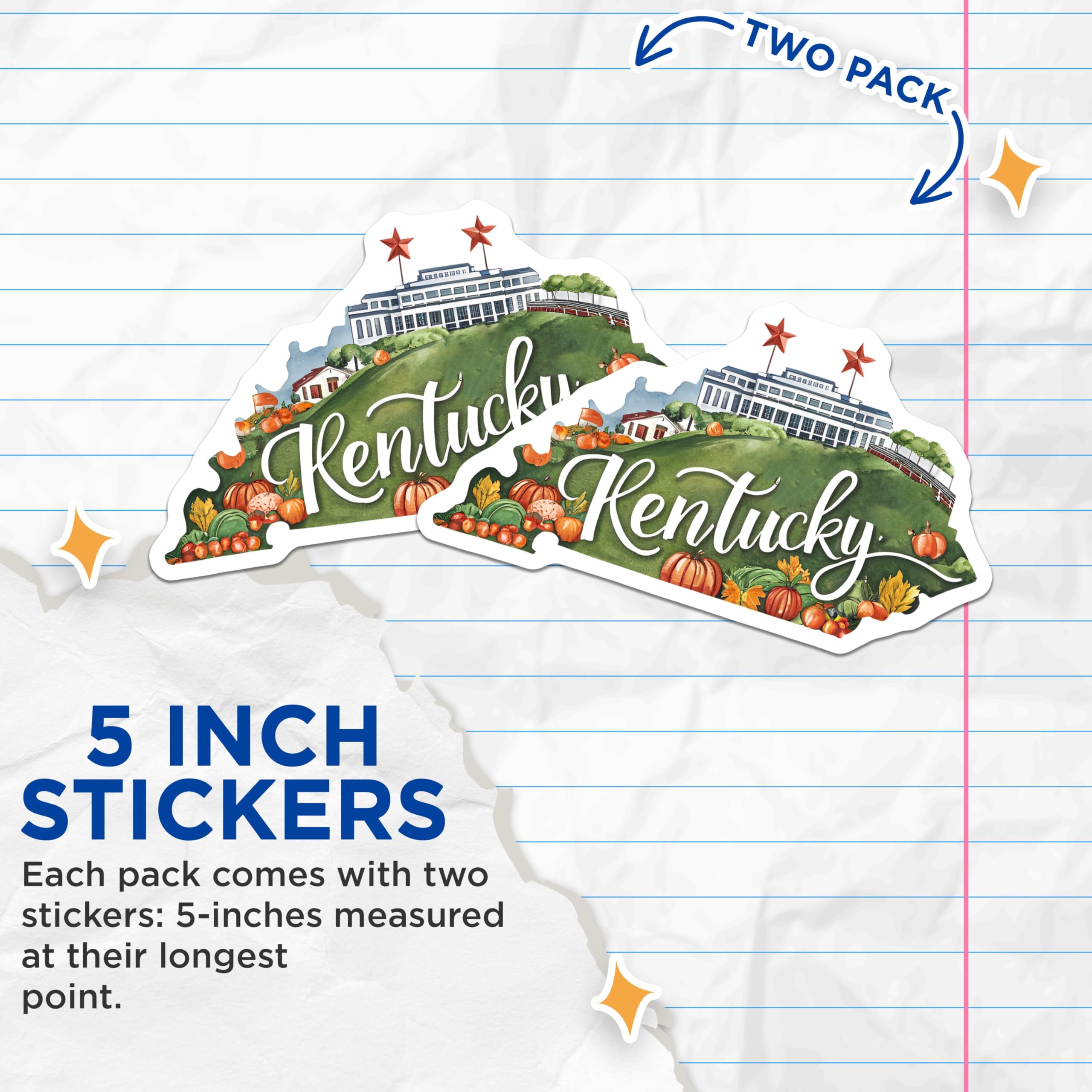 (2 Pack) Kentucky Stickers - State Pride - Illustrated Design - Kentucky State Map - Decorative Stickers - 5" On Longest Side - Sticks to Smooth Flat Surfaces - Made in USA - BMCS6293