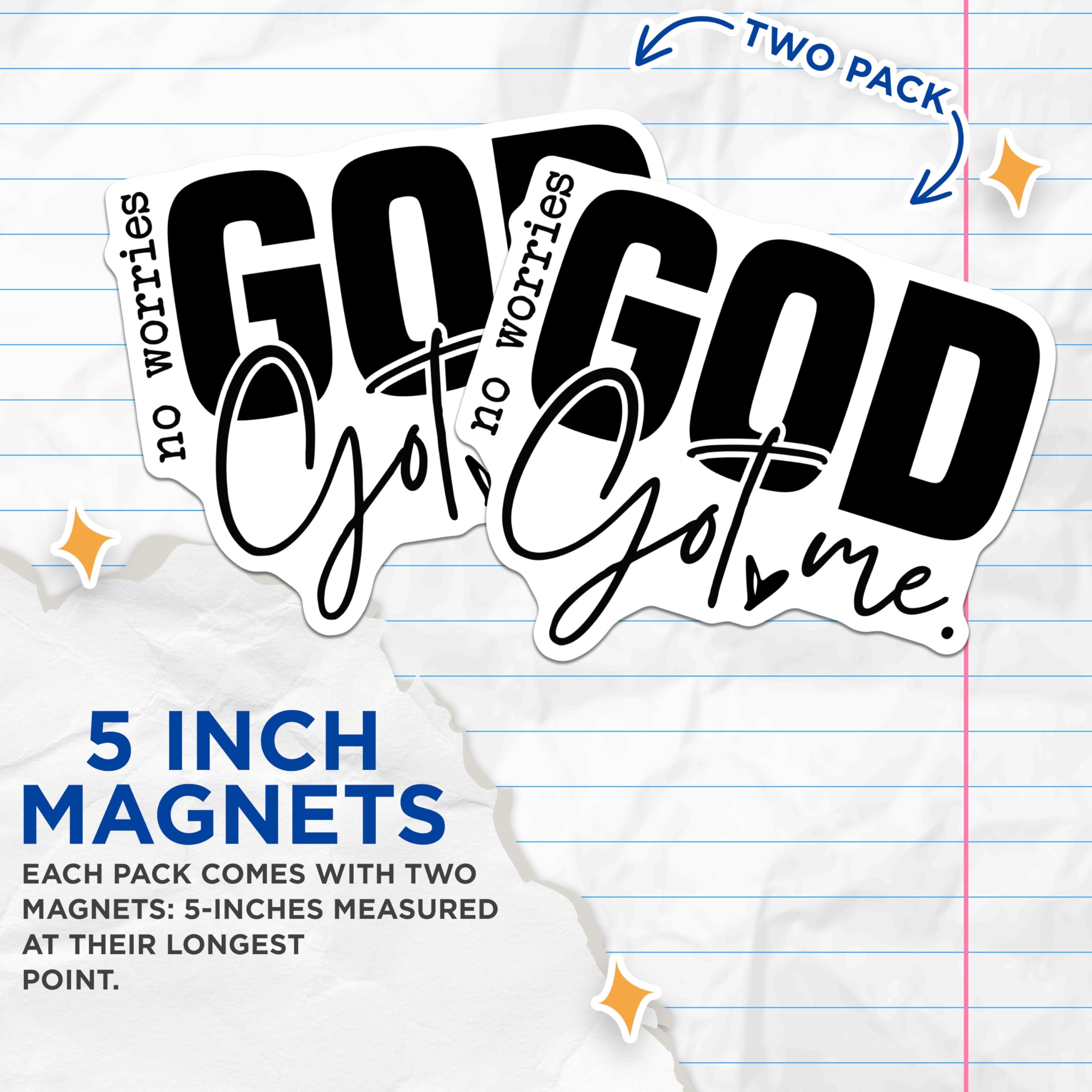 (2 Pack) No Worries God Got Me Magnets - Christian Scripture Decor - Inspirational Faith Refrigerator Magnets - 5 Inches On Longest Side - Thick Durable Magnet - Made in USA - MAG29390