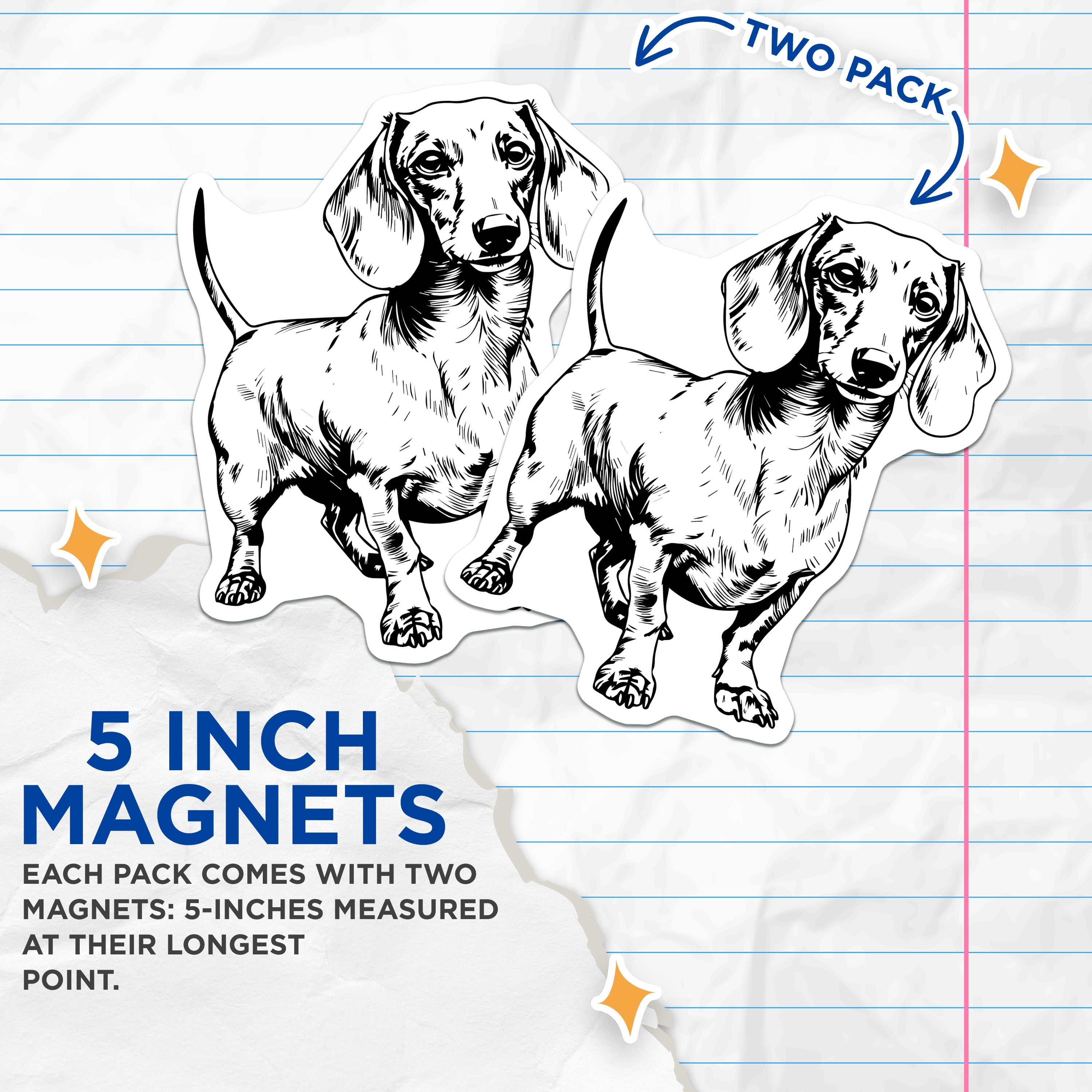 (2 Pack) Dachshund Magnets - Wiener Dog Pet Lover Refrigerator Decor - Doxie Mom Dad Kitchen Appliance Accent - 5 Inches On Longest Side - Thick Durable Magnet - Made in USA - MAG36058