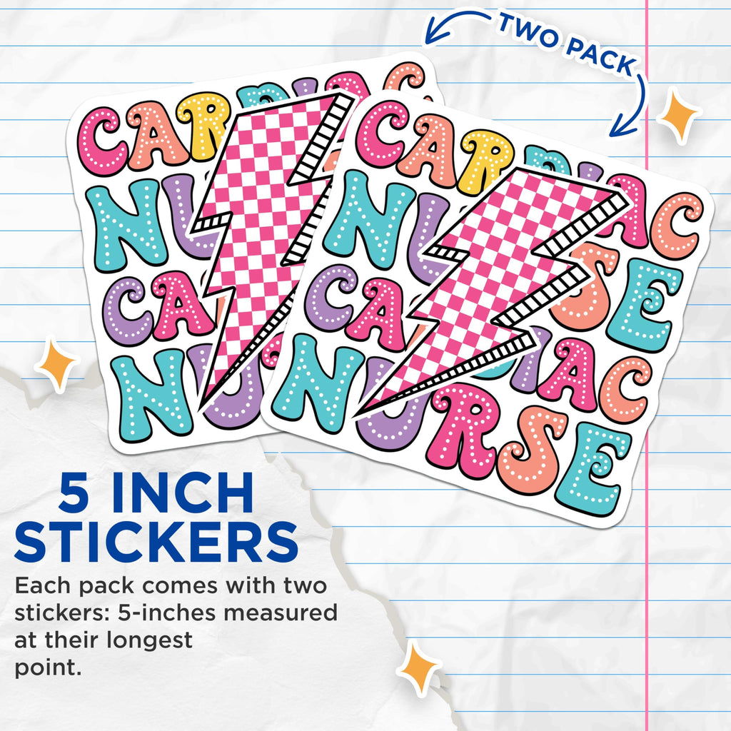 (2 Pack) Cardiac Nurse Stickers - Lightning Bolt - Medical Professional Decal - 5" On Longest Side - Sticks to Smooth Flat Surfaces - Made in USA - BMCS9132