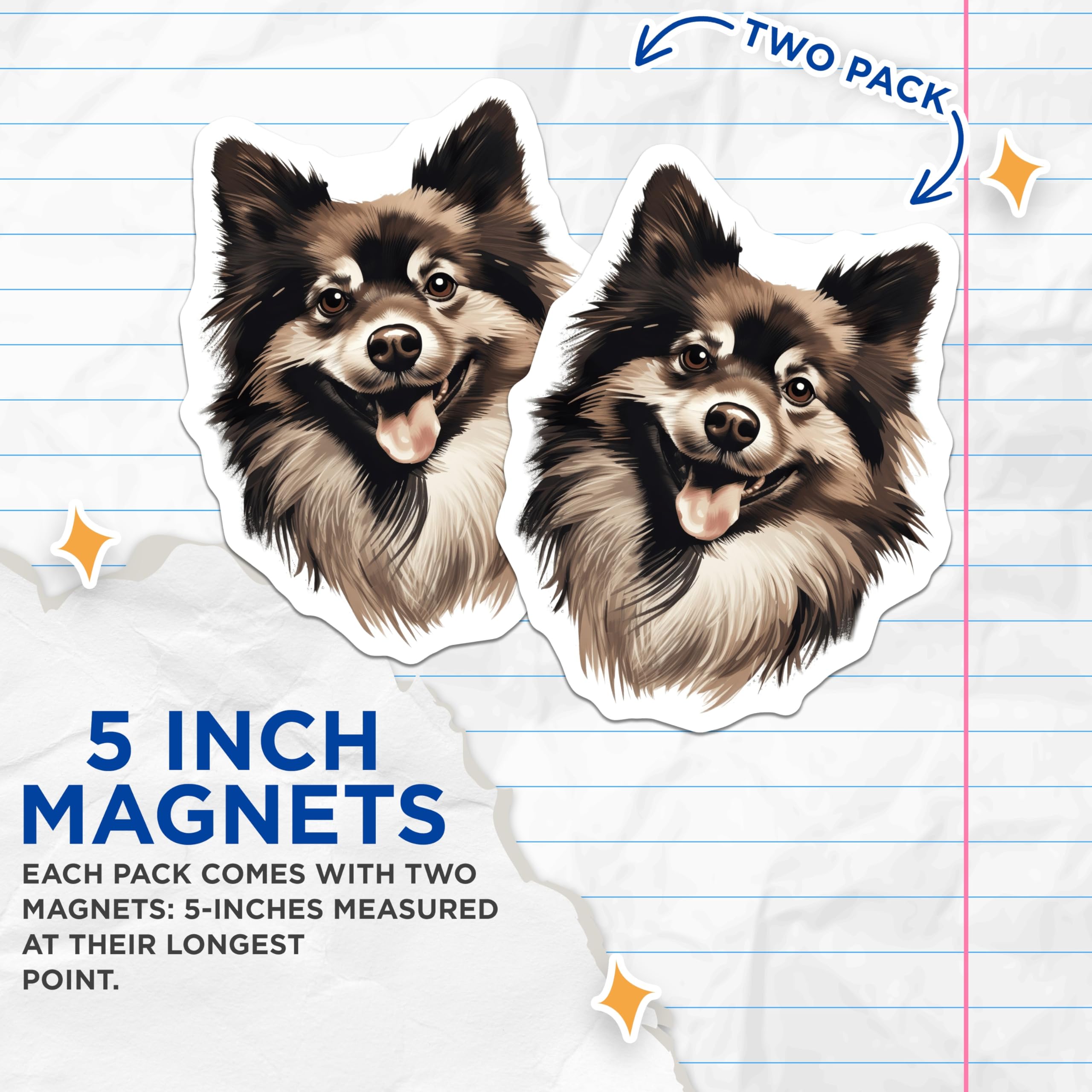 (2 Pack) Happy Dog Magnets - Fluffy Dog Art - Pet Lover Decor - Dog Mom Fridge Magnets - Cute Animal Accessories - 5 Inches On Longest Side - Thick Durable Magnet - Made in USA - MAG29043