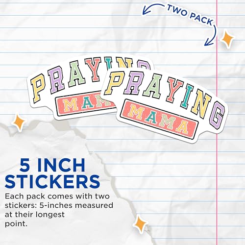 (2 Pack) Praying Mama Stickers - Inspirational Faith Decal - Christian Mom Sticker - 5" On Longest Side - Sticks to Smooth Flat Surfaces - Made in USA - BMCS9153
