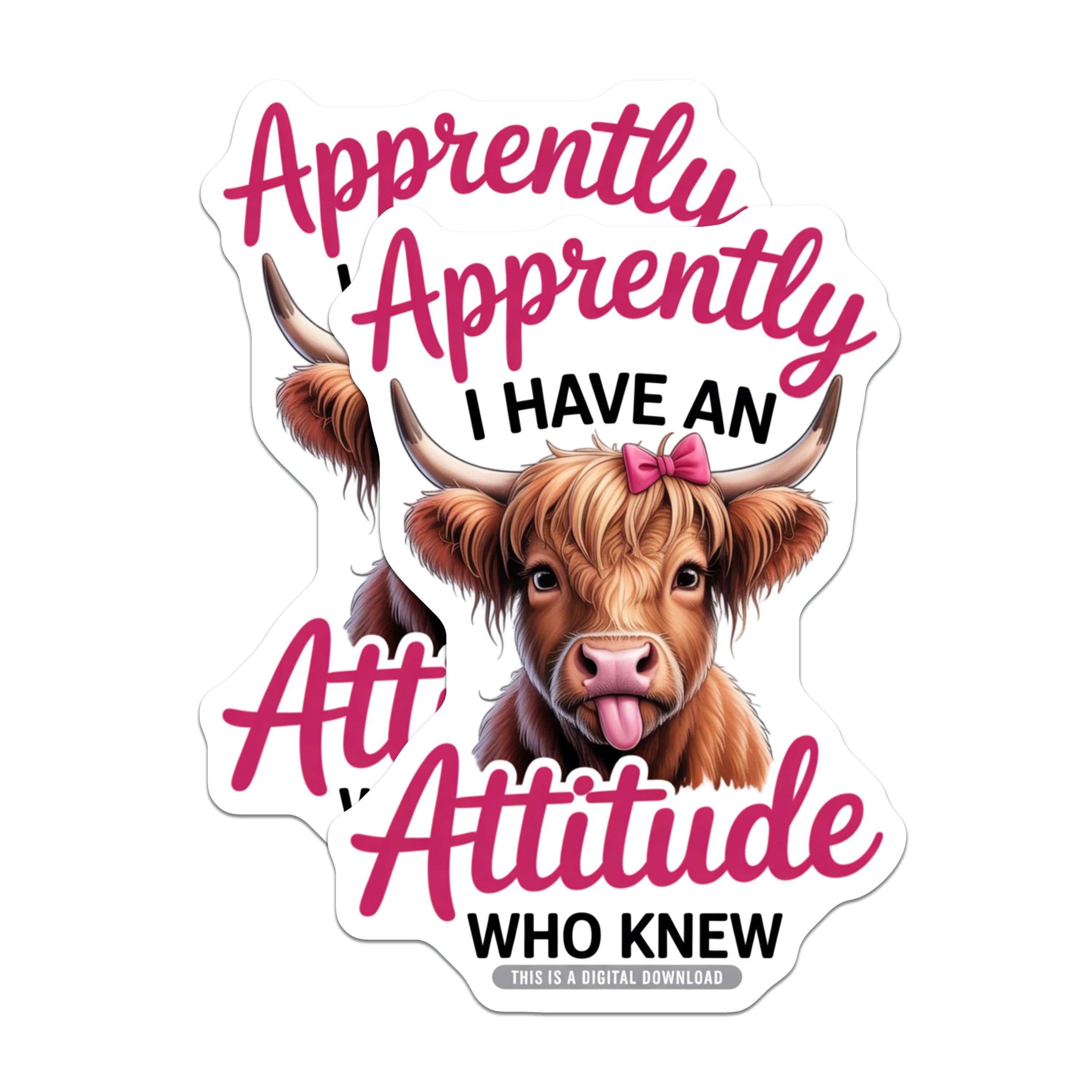 (2 Pack) Sassy Highland Cow Magnets - Attitude Cow Humor Decor - Funny Animal Refrigerator Locker - 5 Inches On Longest Side - Thick Durable Magnet - Made in USA - MAG37214