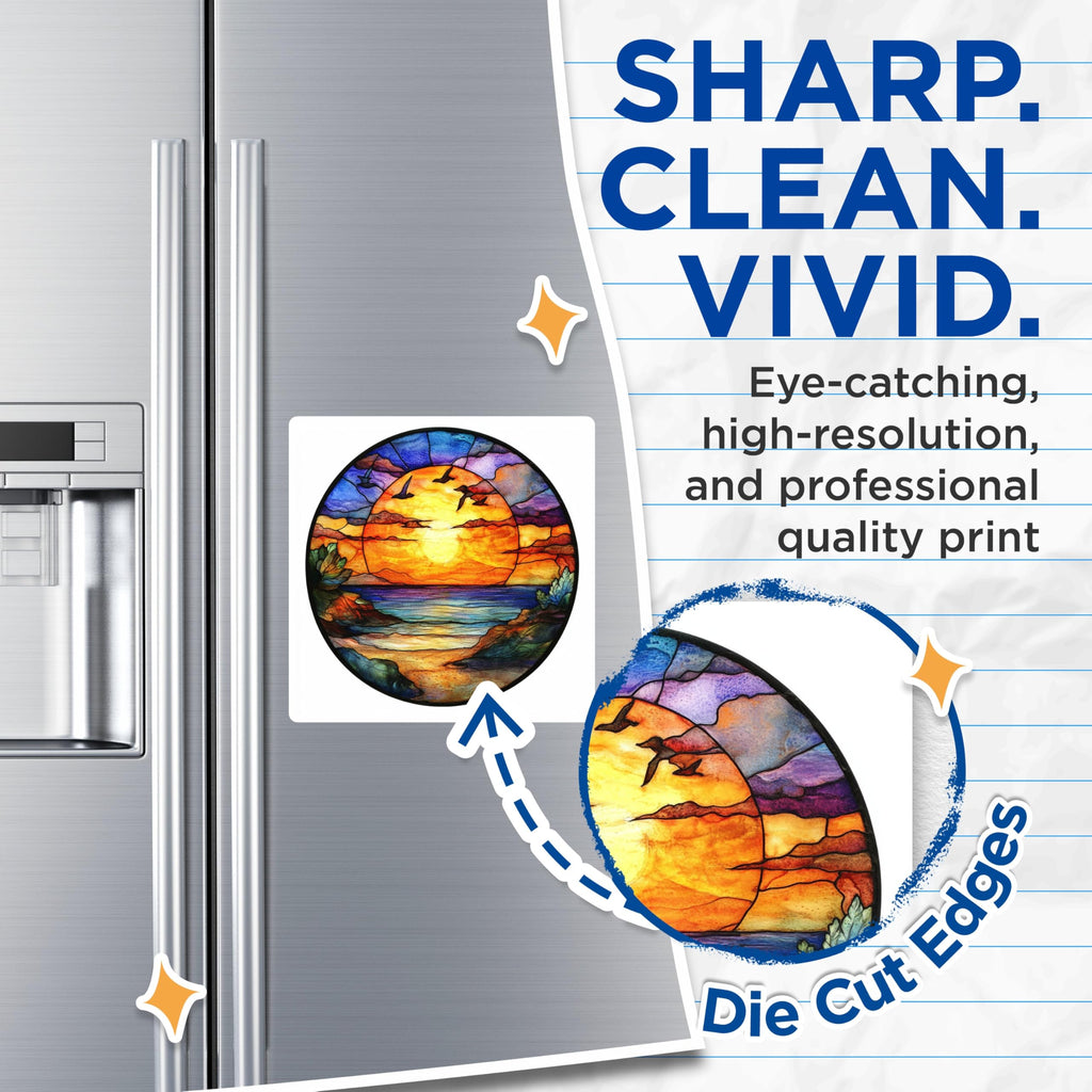 (2 Pack) Stained Glass Sunset Magnets - Ocean Beach Scene Art - Coastal Home Refrigerator Decor - Aesthetic Nature Inspired - 5 Inches On Longest Side - Thick Durable Magnet - Made in USA - MAG25618