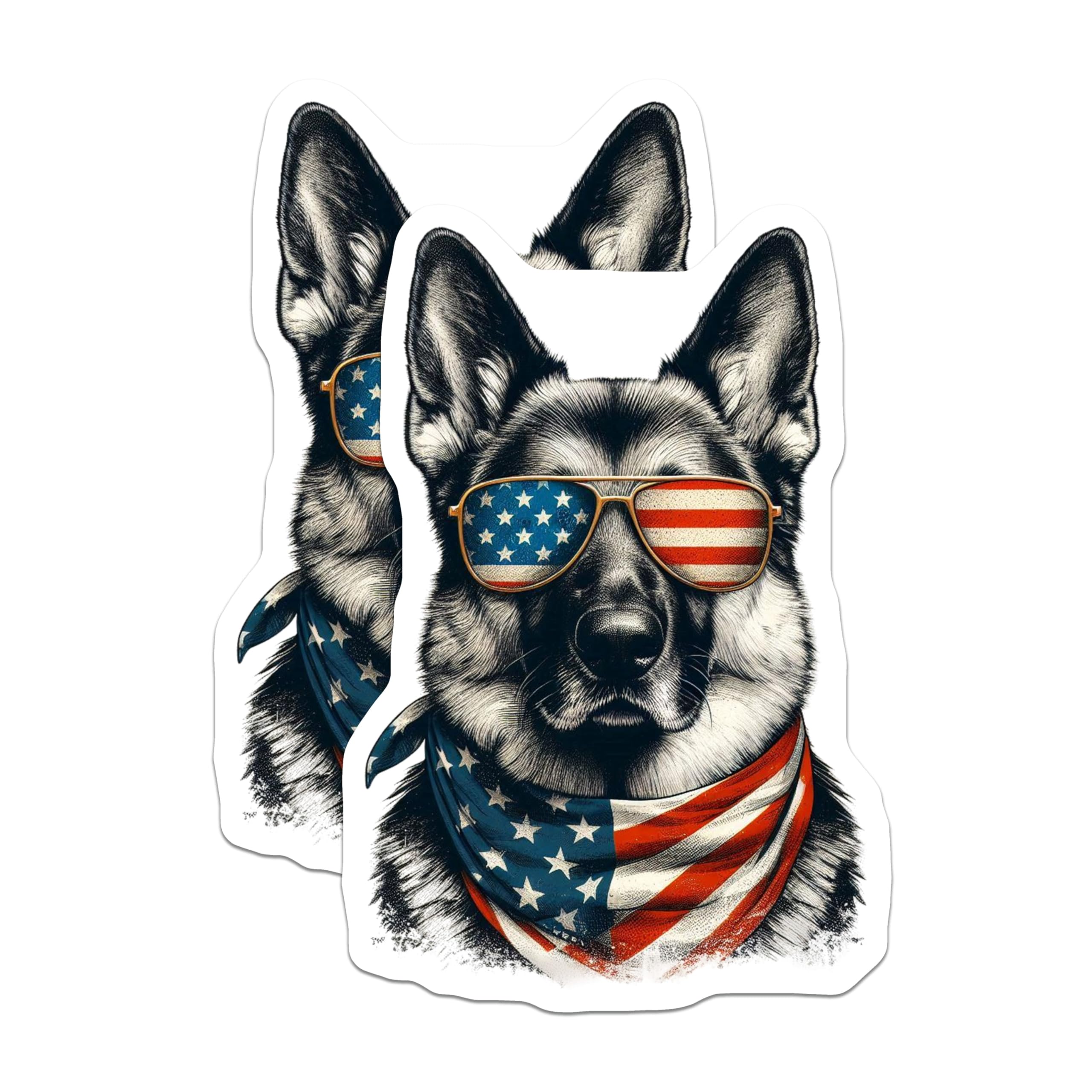 (2 Pack) German Shepherd Magnets - American Flag Decor - Patriotic Dog Art - 5" On Longest Side - Premium Magnet - for Cars, Refrigerators, Toolboxes, Lockers - Made in USA - MAG14236
