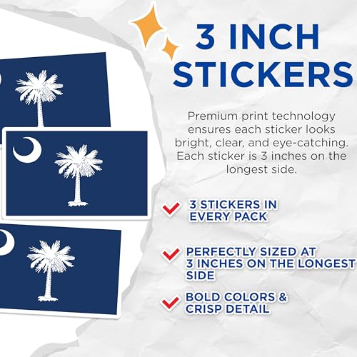 (3 Pack) South Carolina Flag Decals - Palmetto Tree - Laptop Stickers - 3 Inches On Longest Side - Easy Peel & Apply - Made in USA - 3MCS0212