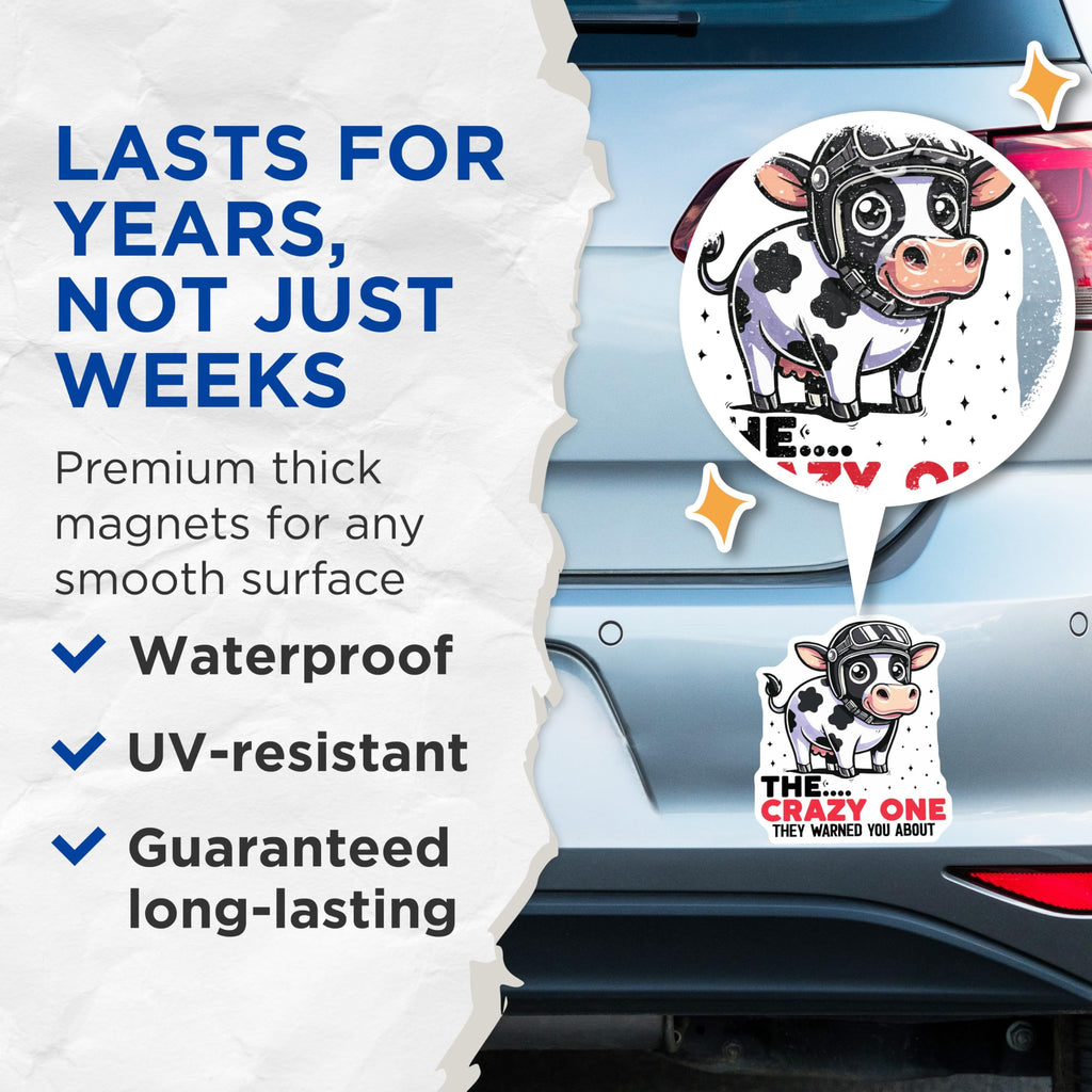 (2 Pack) Crazy Cow Magnets - Animal Humor Magnet - Quirky Home Decor - 5" On Longest Side - Premium Magnet - for Cars, Refrigerators, Toolboxes, Lockers - Made in USA - MAG14699