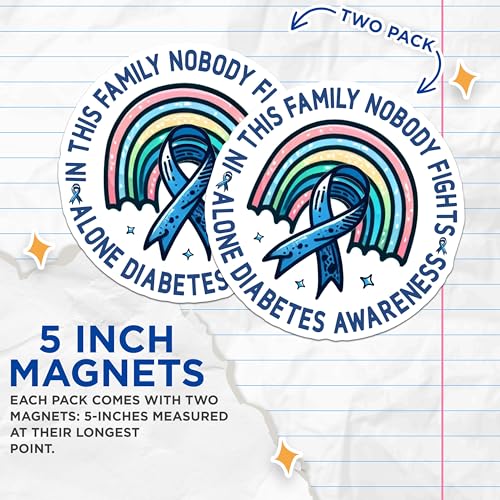 (2 Pack) Diabetes Awareness Magnets - Family Support Magnets - in This Family Nobody Fights Alone Magnets - 5" On Longest Side - for Cars, Fridges, Toolboxes - Made in USA - MAG3820
