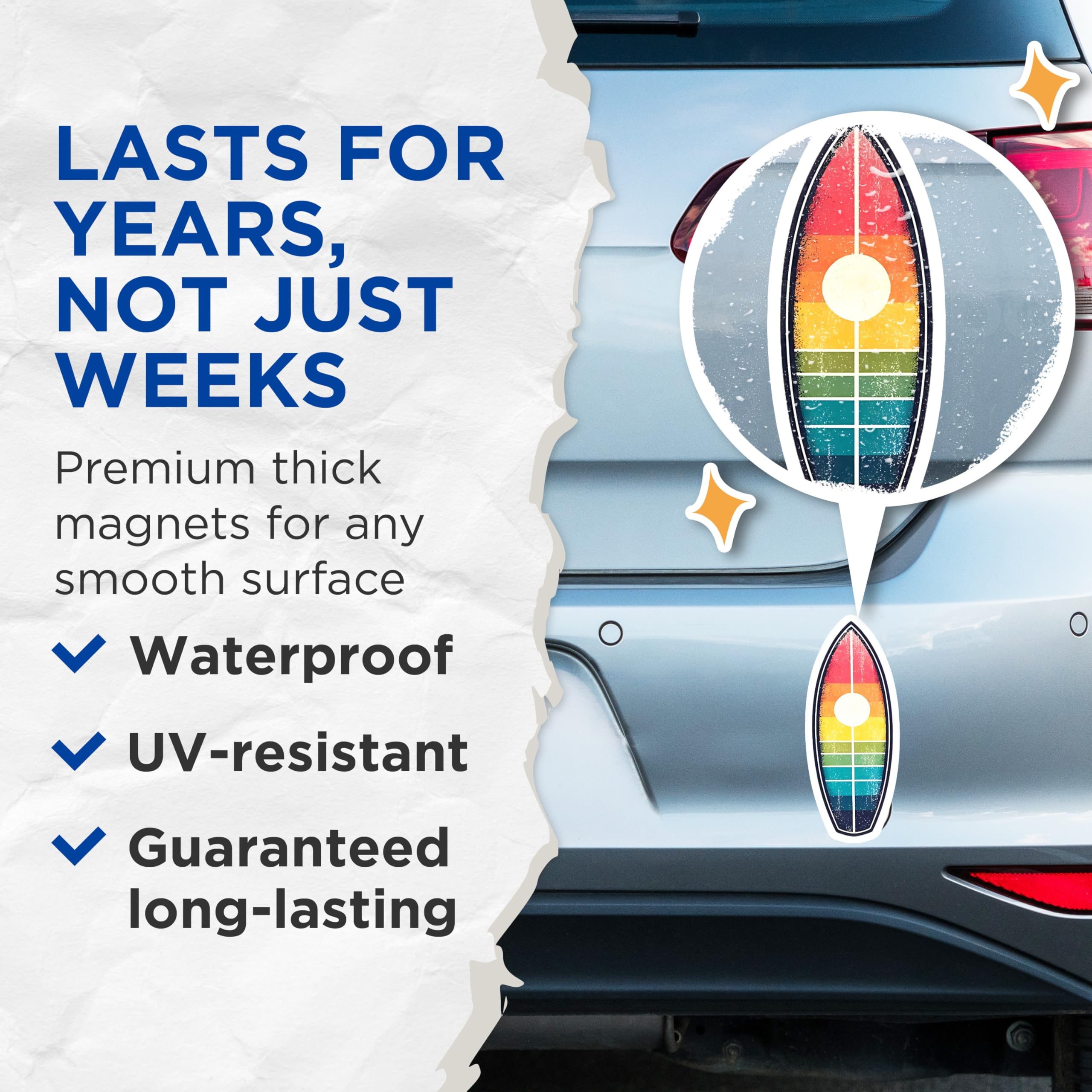 (2 Pack) Surfboard Magnets - Retro Surf Decor - Beach Theme Magnets - 5" On Longest Side - Premium Magnet - for Cars, Refrigerators, Toolboxes, Lockers - Made in USA - MAG14710