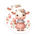(2 Pack) Cute Baby Cow Magnets - Ice Cream Delights - Floral Farm Animal Decor - 5 Inches On Longest Side - Thick Durable Magnet - Made in USA - MAG20719