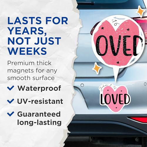 (2 Pack) Loved Heart Magnets - Inspirational Quote Magnets - Christian Home Decor - 5" On Longest Side - for Cars, Refrigerators, Toolboxes, Lockers - Made in USA BMCS3112