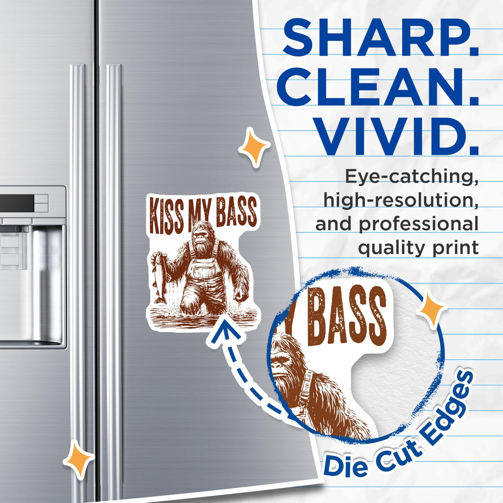 (2 Pack) Kiss My Bass Magnets - Funny Bigfoot Fishing Angler Humor - Sasquatch Outdoors Decor - Refrigerator Lodge Fun - 5 Inches On Longest Side - Thick Durable Magnet - Made in USA - MAG20342
