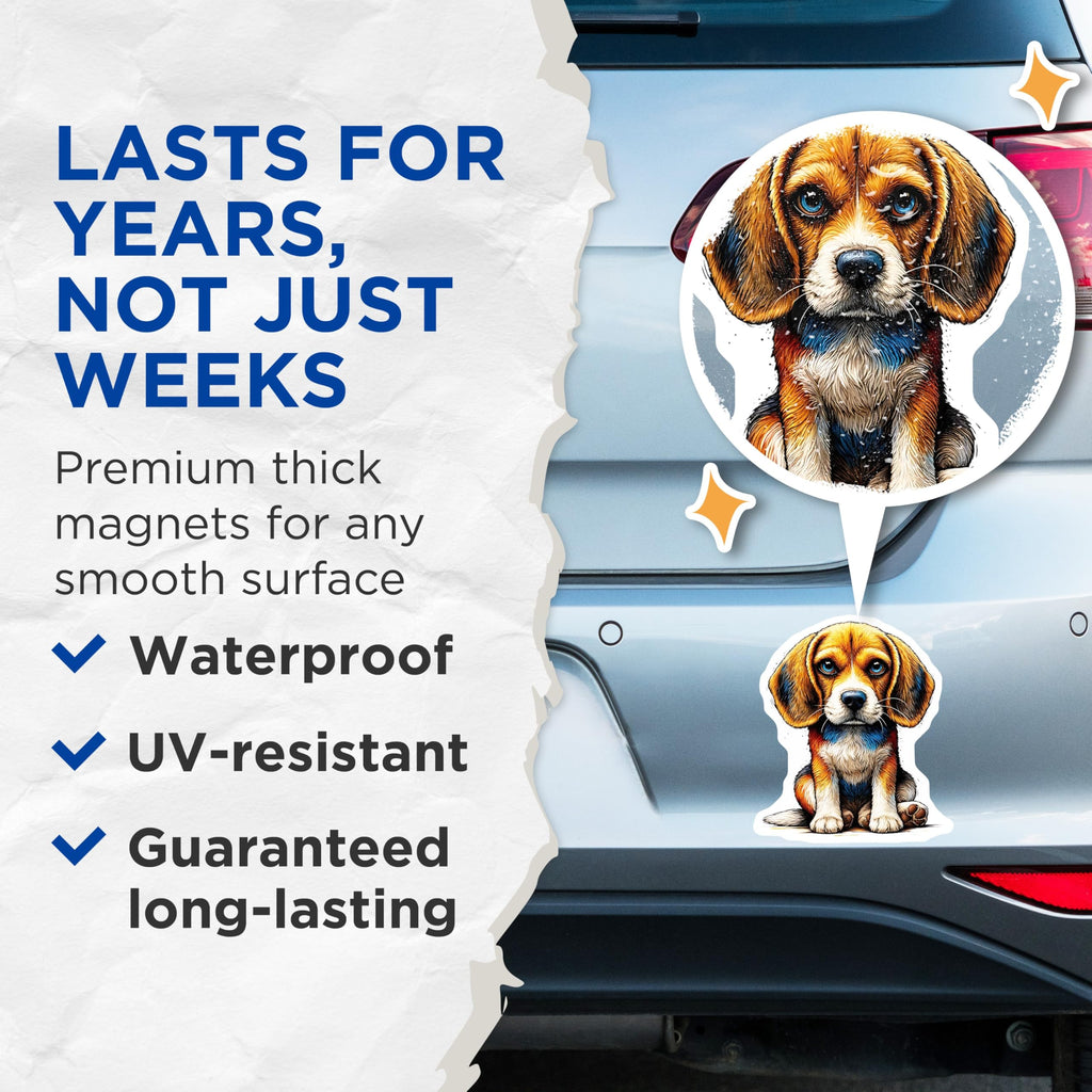 (2 Pack) Beagle Puppy Magnets - Cute Dog Fridge Decor - Adorable Pet Lover - 5" On Longest Side - Premium Magnet - for Cars, Refrigerators, Toolboxes, Lockers - Made in USA - MAG15762