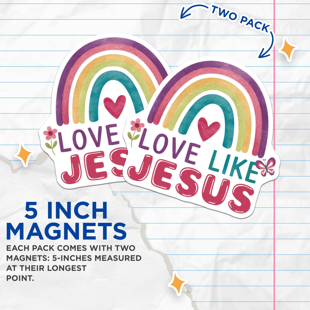 (2 Pack) Love Like Jesus Magnets - Rainbow Heart Magnets - Christian Saying Magnet - 5" On Longest Side - Premium Magnet - for Cars, Refrigerators, Toolboxes, Lockers - Made in USA - MAG15949