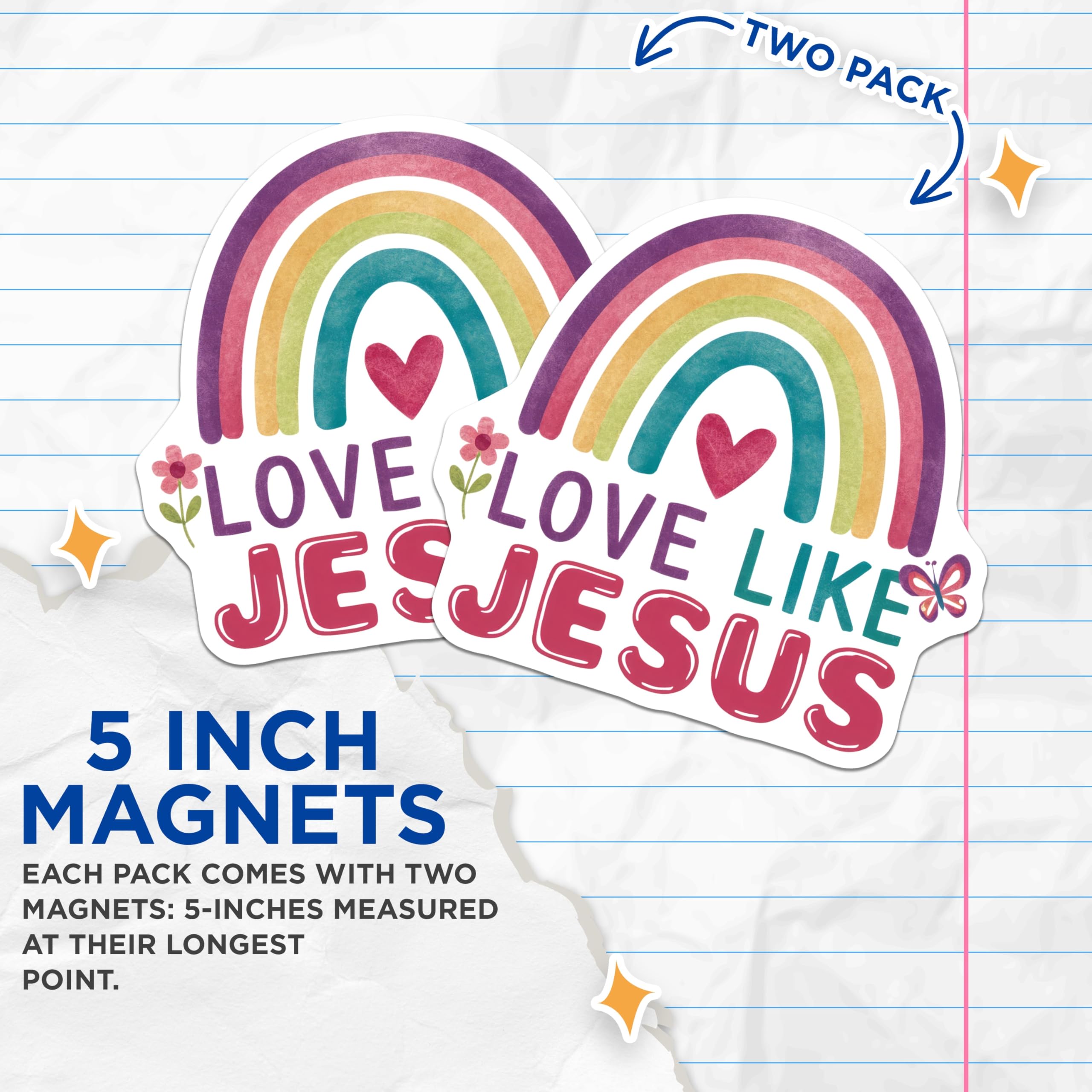 (2 Pack) Love Like Jesus Magnets - Rainbow Heart Magnets - Christian Saying Magnet - 5" On Longest Side - Premium Magnet - for Cars, Refrigerators, Toolboxes, Lockers - Made in USA - MAG15949