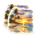 (2 Pack) Tropical Beach Sunset Magnets - Watercolor Ocean View Art - Palm Trees Summer Vibe Home Decor - 5 Inches On Longest Side - Thick Durable Magnet - Made in USA - MAG37364