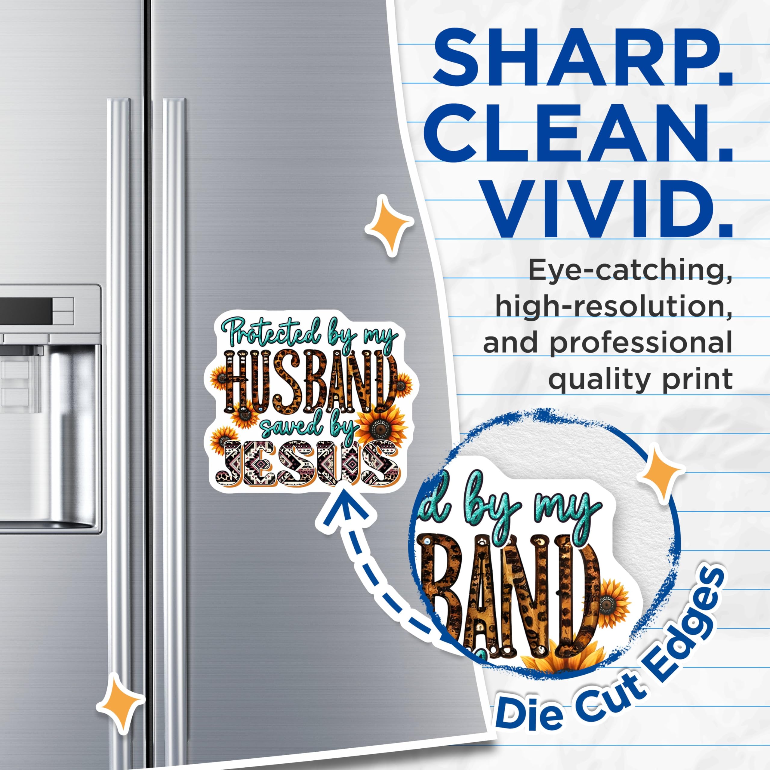 (2 Pack) Protected by My Husband Magnets - Saved by Jesus Magnets - Inspirational Faith Magnets for Home Decor - 5" On Longest Side - for Cars, Refrigerators, Toolboxes, Lockers - Made In USA BMCS3124