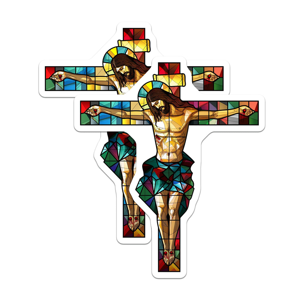 (2 Pack) Stained Glass Crucifix Magnets - Jesus Christ Cross Decor - Christian Religious Art - Easter Faith Keepsake - 5 Inches On Longest Side - Thick Durable Magnet - Made in USA - MAG38855