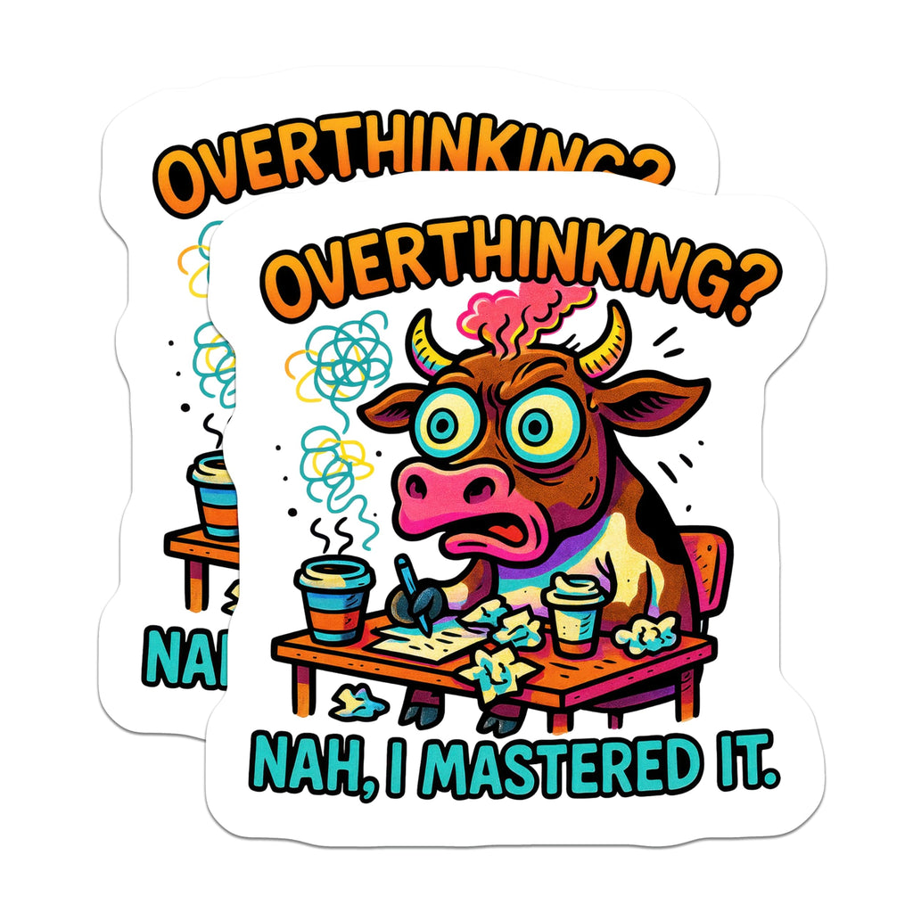 (2 Pack) Overthinking Cow Magnets - Funny Desk Humor - Mastered It Gag - Mental Health Awareness - Cow Lover Decor - 5 Inches On Longest Side - Thick Durable Magnet - Made in USA - MAG22287