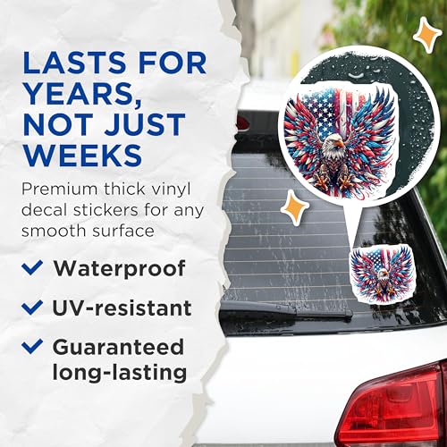 (2 Pack) Patriotic Eagle Stickers - American Flag Stickers - USA Pride Stickers - 5" On Longest Side - Sticks to Smooth Flat Surfaces - Made in USA - BMCS4657