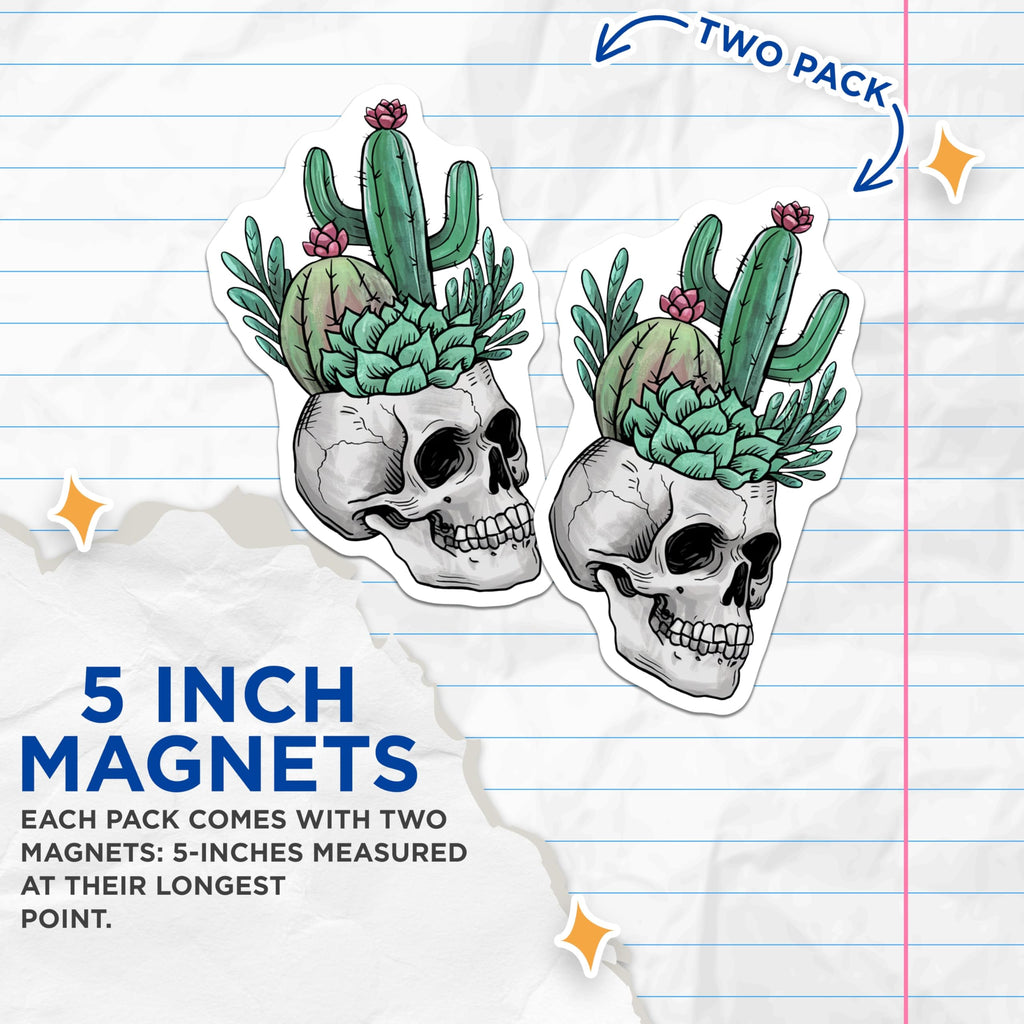 (2 Pack) Skull Cactus Magnets - Goth Decor - Spooky Kitchen - Unique Magnets - 5" On Longest Side - Premium Magnet - for Cars, Refrigerators, Toolboxes, Lockers - Made in USA - MAG17911
