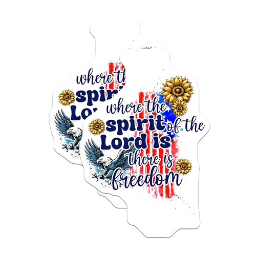 (2 Pack) Patriotic Christian Stickers - Freedom Quote - Eagle and Sunflowers - Religious Faith Decals - 5" On Longest Side - Sticks to Smooth Flat Surfaces - Made in USA - BMCS7882