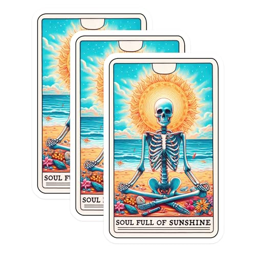 (3 Pack) Soul Full of Sunshine Decals - Meditation Skeleton - Beach Yoga Decal - 3 Inches On Longest Side - Easy Peel & Apply - Made in USA - 3MCS4084