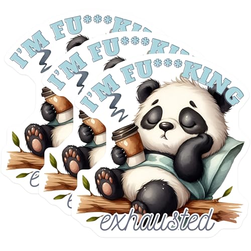 (3 Pack) Exhausted Panda Decals - Funny Animal Sticker - Laptop Decal - Sarcastic Panda - 3 Inches On Longest Side - Easy Peel & Apply - Made in USA - 3MCS4627