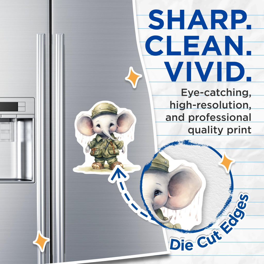 (2 Pack) Safari Elephant Magnets - Cute Animal Magnets - Fridge Magnets - 5" On Longest Side - Premium Magnet - for Cars, Refrigerators, Toolboxes, Lockers - Made in USA - MAG17071