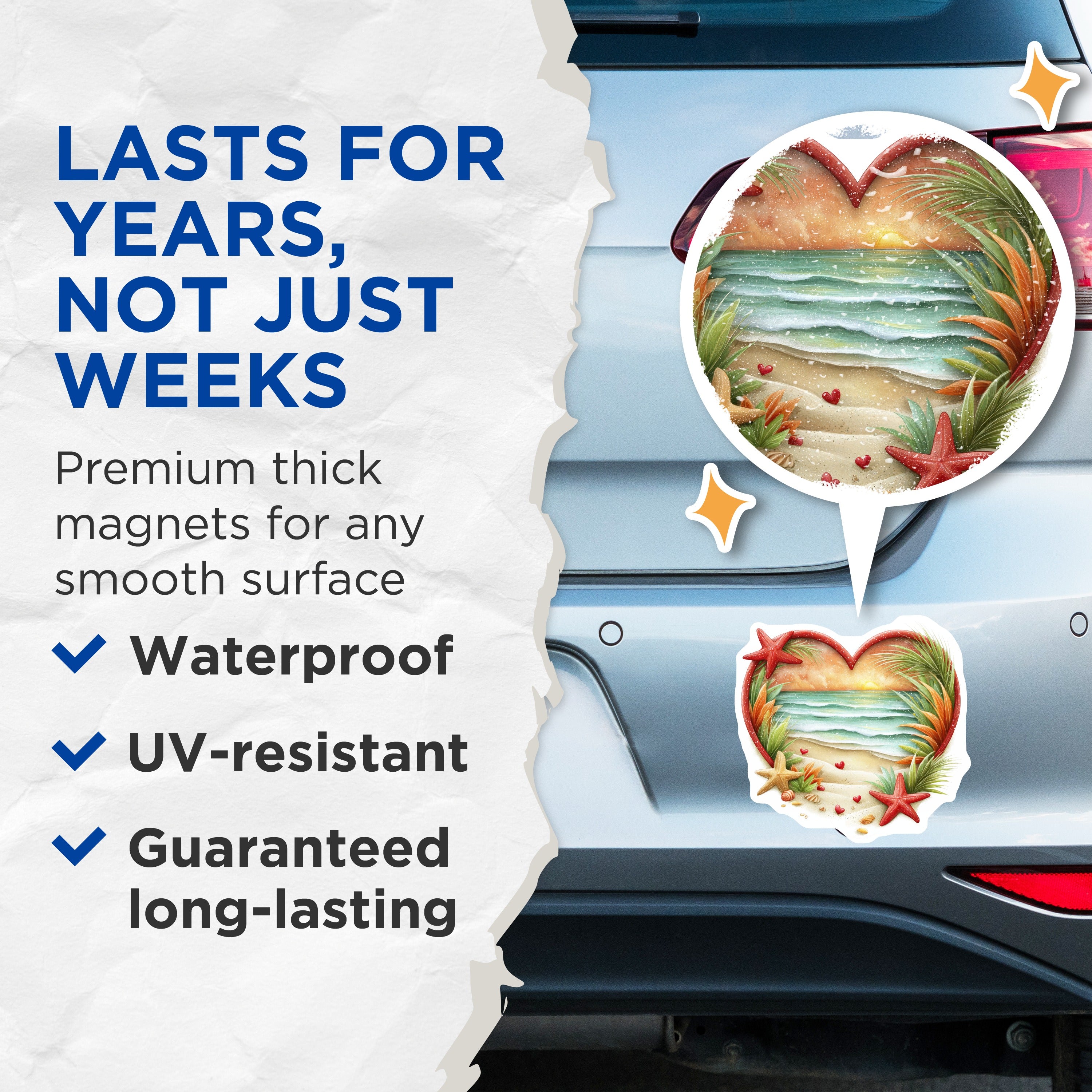 (2 Pack) Sunset Beach Heart Magnets - Coastal Ocean Scene - Romantic Fridge Decor for Couples - 5 Inches On Longest Side - Thick Durable Magnet - Made in USA - MAG37011
