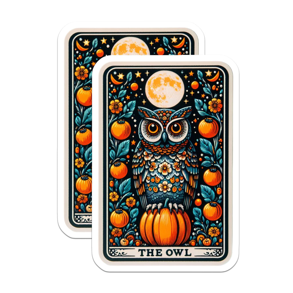(2 Pack) Enchanting Owl Magnets - Celestial Moon Pumpkin Art - Tarot Card Style Autumn Decor Fridge Accessories - 5 Inches On Longest Side - Thick Durable Magnet - Made in USA - MAG22602