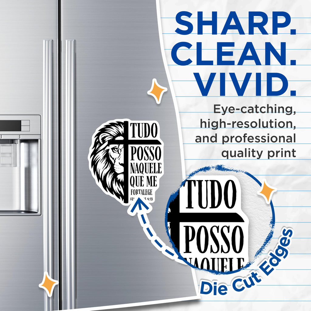 (2 Pack) Lion Cross Magnets - Religious Verse - Christian Lion Art Fridge Decals - 5" On Longest Side - Premium Magnet - for Cars, Refrigerators, Toolboxes, Lockers - Made in USA - MAG15956