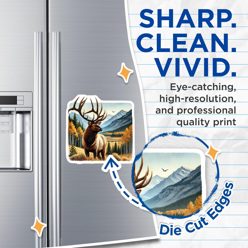 (2 Pack) Elk Scenery Magnets - Wildlife Decor - Mountain Fridge Magnets - 5" On Longest Side - Premium Magnet - for Cars, Refrigerators, Toolboxes, Lockers - Made in USA - MAG18893