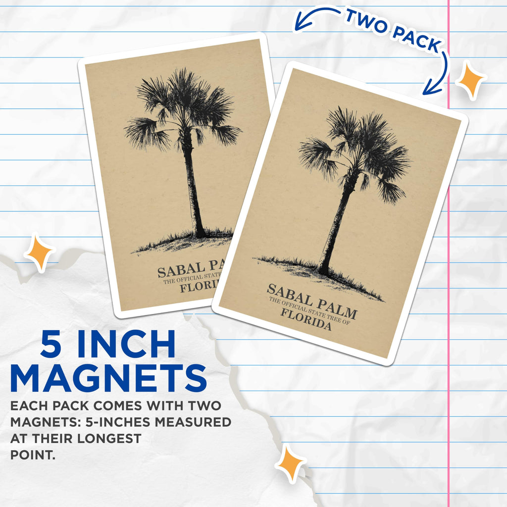 (2 Pack) Sabal Palm Magnets - Florida State Tree - Botanical Illustration - 5" On Longest Side - Premium Magnet - for Cars, Refrigerators, Toolboxes, Lockers - Made in USA - MAG18677
