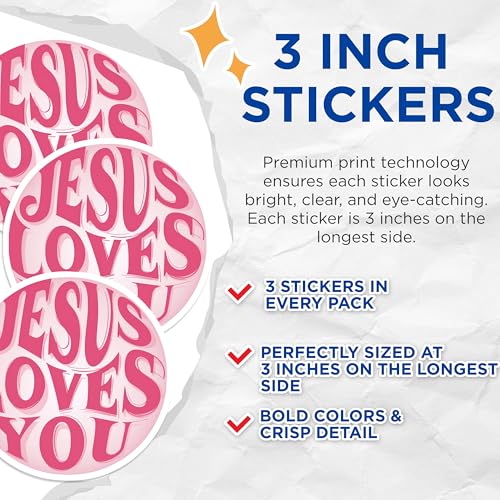 (3 Pack) Jesus Loves You Decals - Christian Decals - Religious Sayings - 3 Inches On Longest Side - Easy Peel & Apply - Made in USA - 3MCS7691